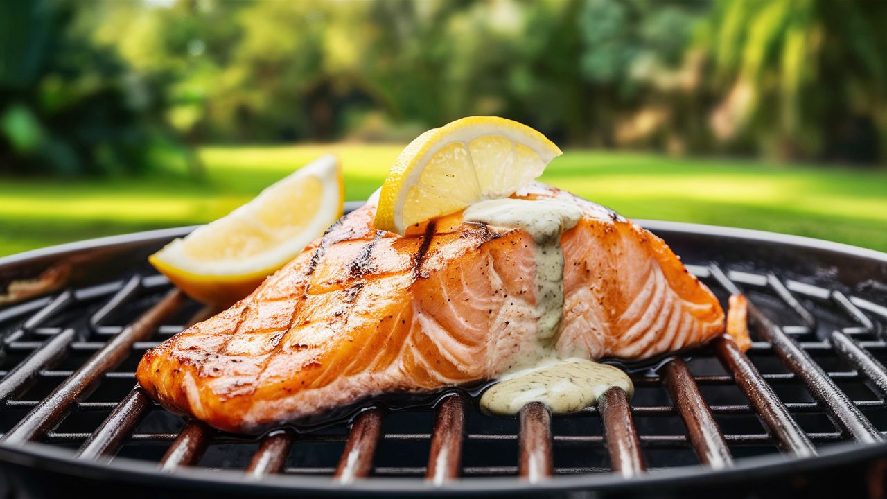 Grilled Salmon with Lemon Butter Sauce